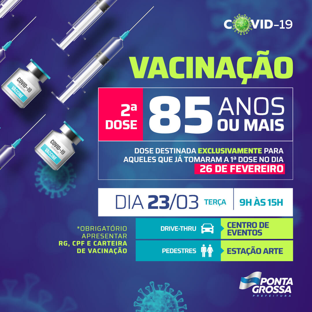 Prefeitura aplicará 2ª dose da vacina em idosos de 85 anos ou mais nesta terça (23)