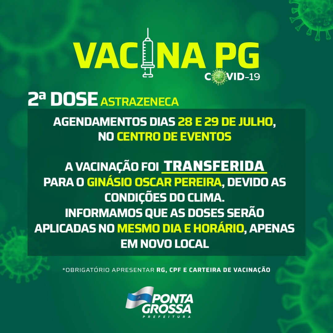 Aplicação da 2ª dose da AstraZeneca no Centro de Eventos é transferida para o 'Oscar Pereira'