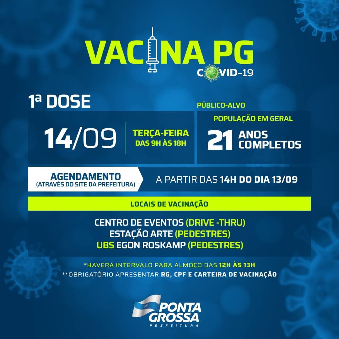 Ponta Grossa vacina público geral com 21 anos