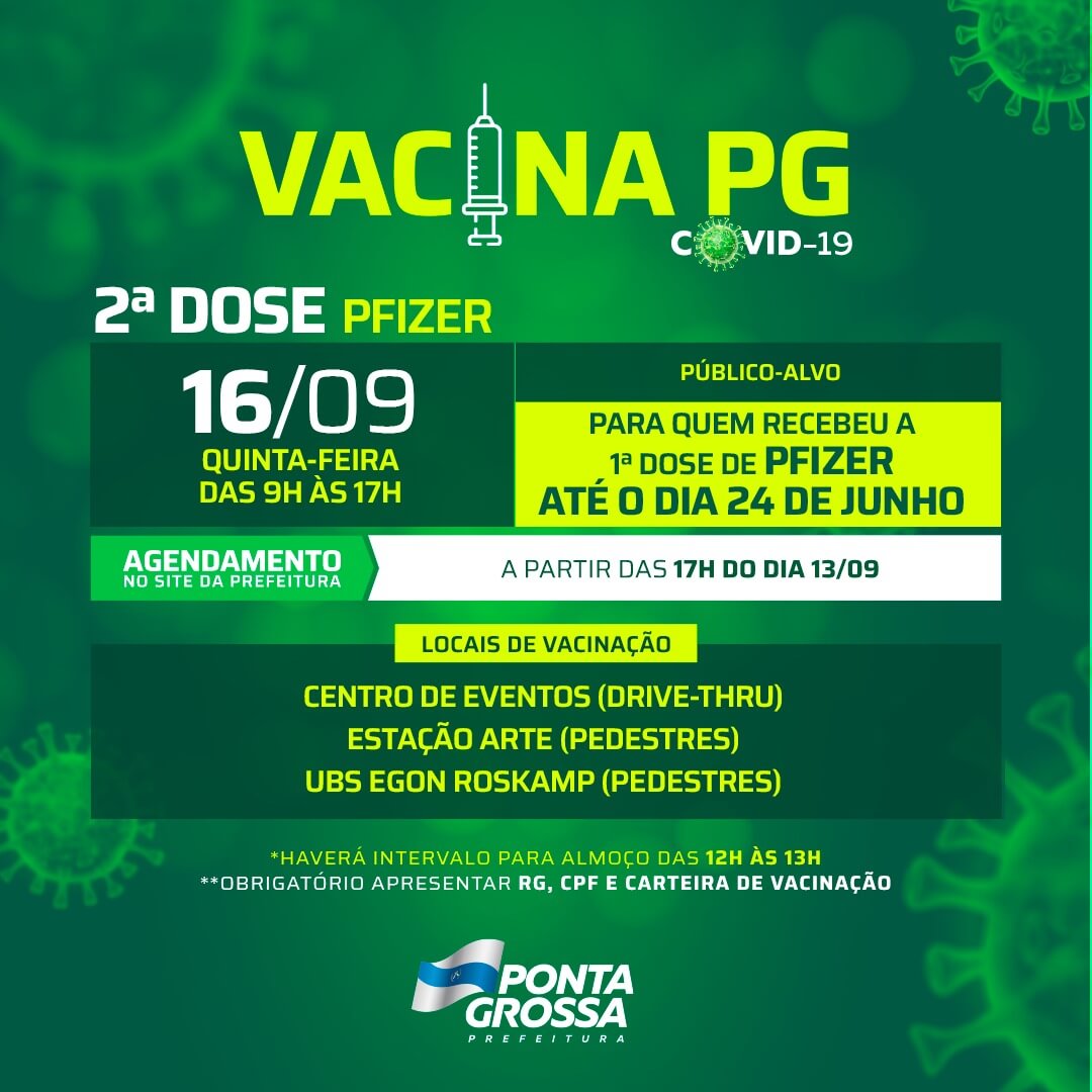Prefeitura vacina 2ª dose de Pfizer quinta-feira (16)​