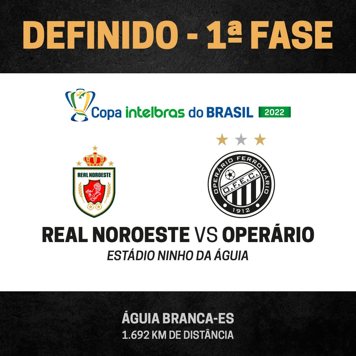 Operário enfrenta o Real Noroeste-ES na primeira fase da Copa do Brasil