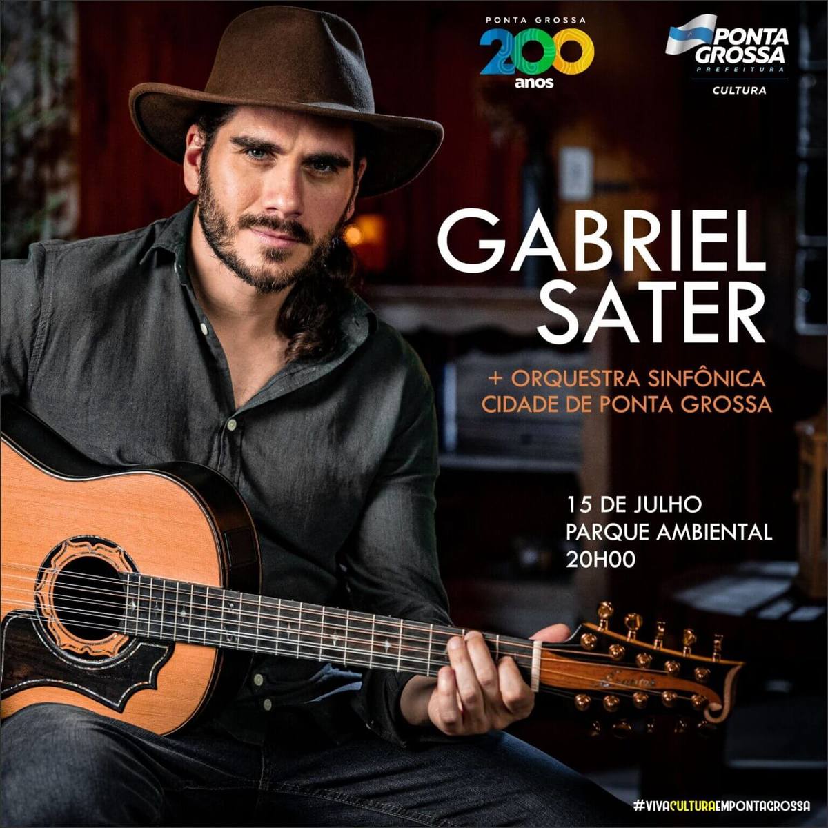 Cantor Gabriel Sater fará show no Parque Ambiental no próximo sábado (15)